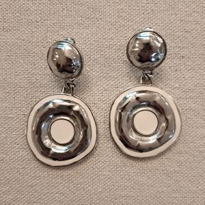 Contemporary and artsy silver and white clip on earrings